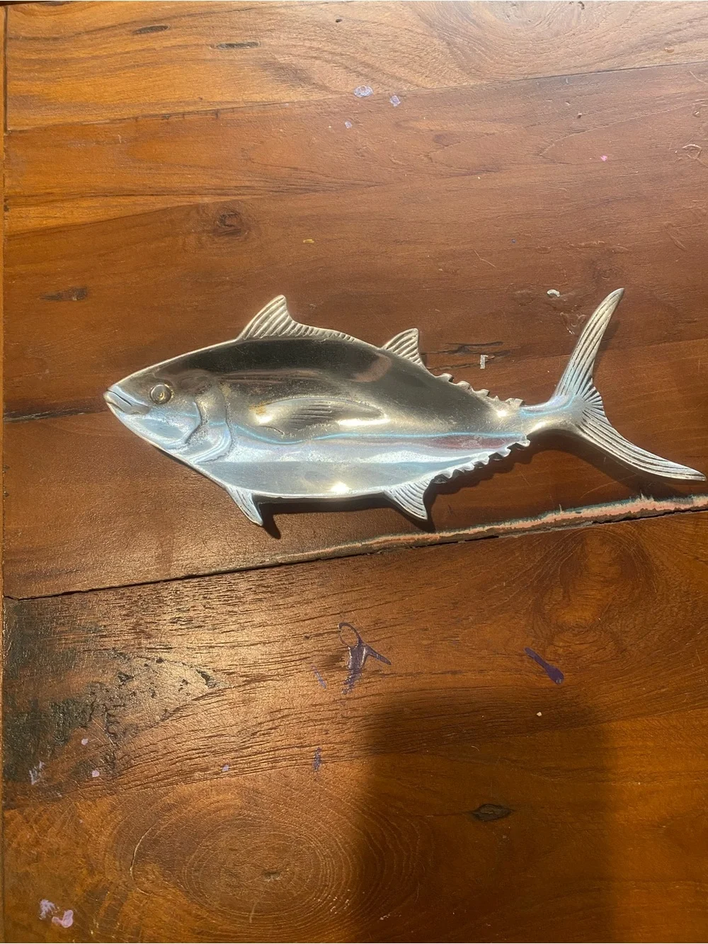Aluminum Fish Decor Trinket Dish - Silver Tuna Accent